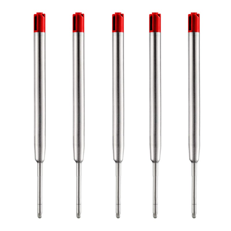 DunBong Red Ink Refill Pack of 5, Replaceable Ballpoint Pen Refills, Medium Point Metal Refill (Red) - Image 1